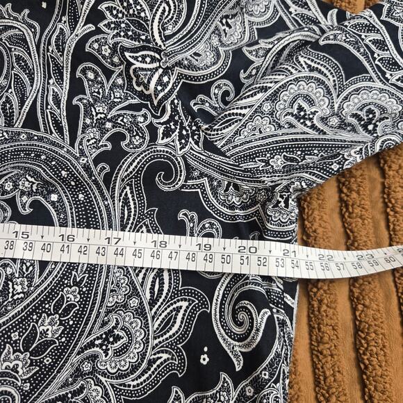 Lauren Ralph Lauren Women Boho Chic Black White Paisley Non-Iron Button-Up Top L - Picture 10 of 11